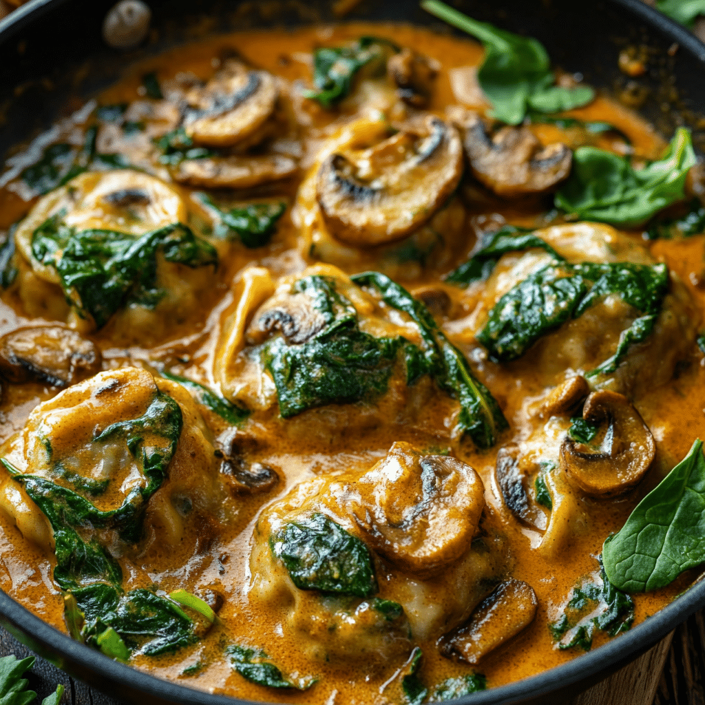 Viral one pan dumplings recipe prepped in a pan with curry sauce