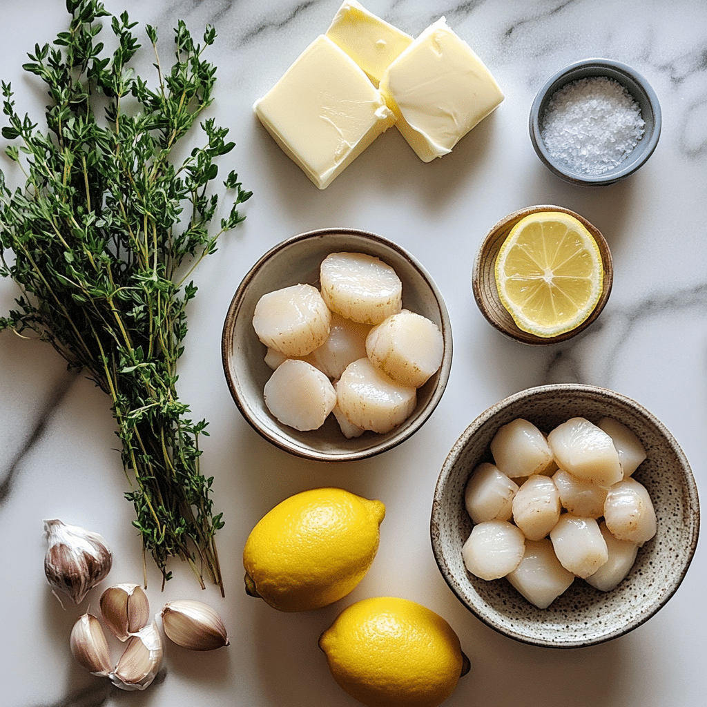 Patagonian scallops recipe ingredients flat lay