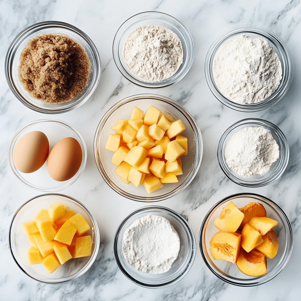 peach crumb muffins ingredients setup
