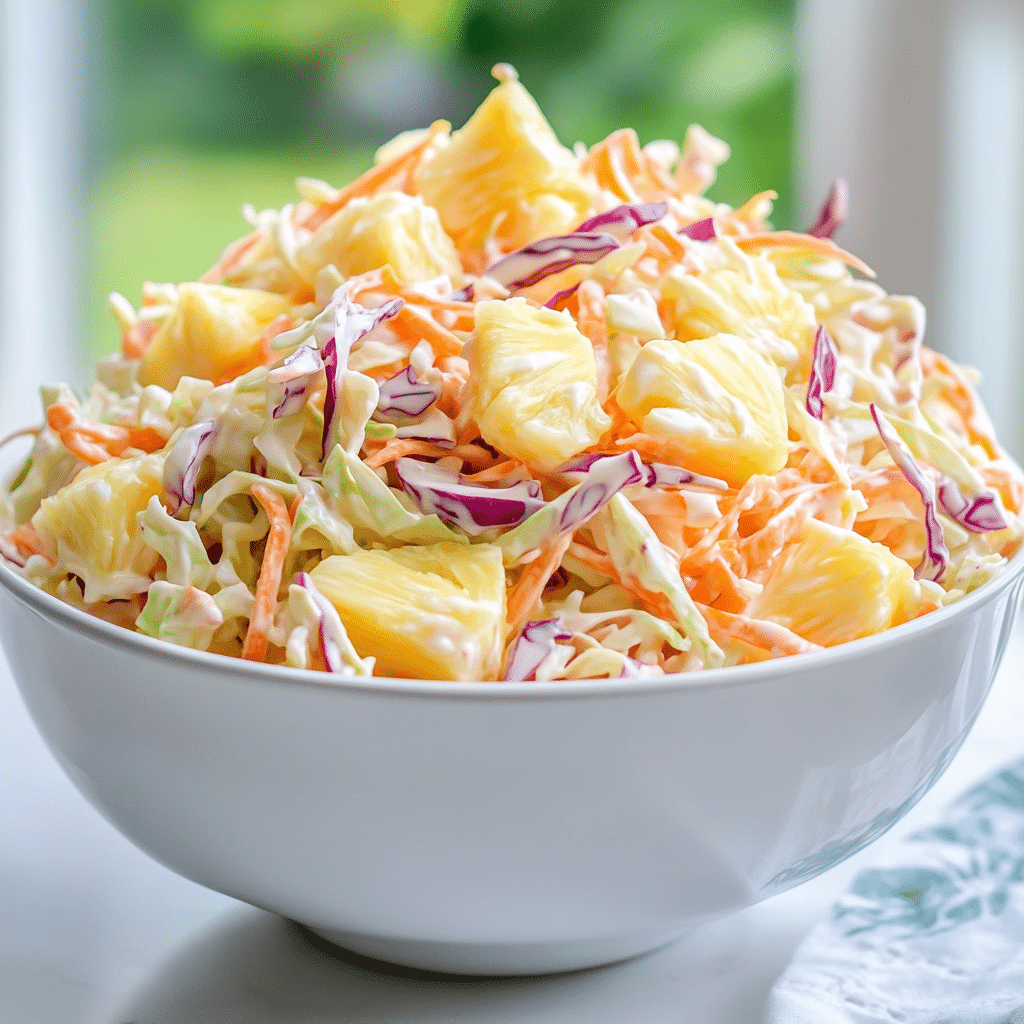 Pineapple coleslaw served