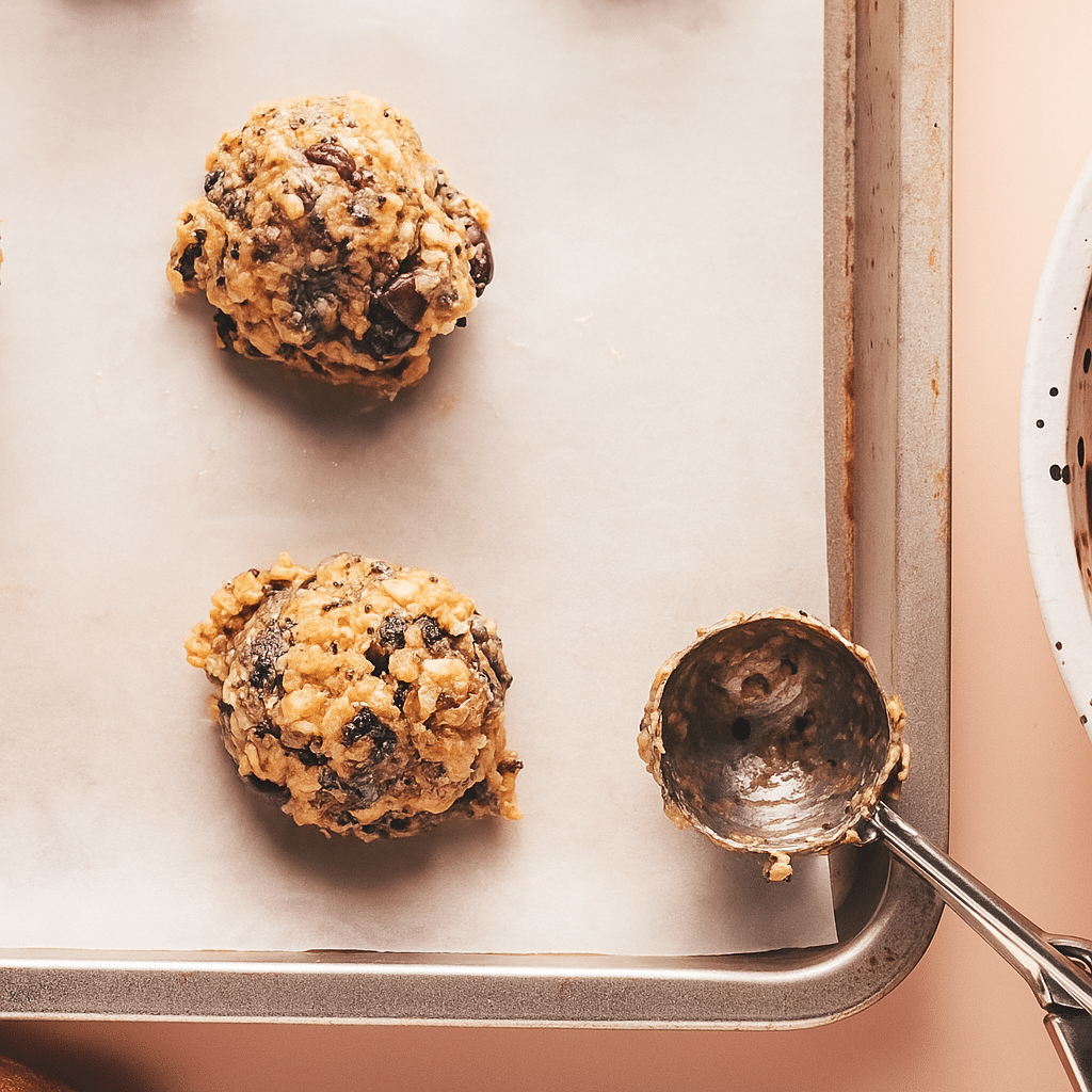 Scooping quinoa breakfast cookie dough