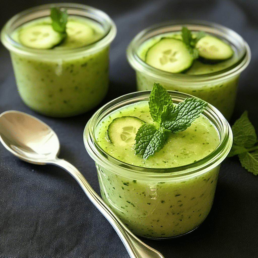 Serving Cold Cucumber Mint Soup in jars
