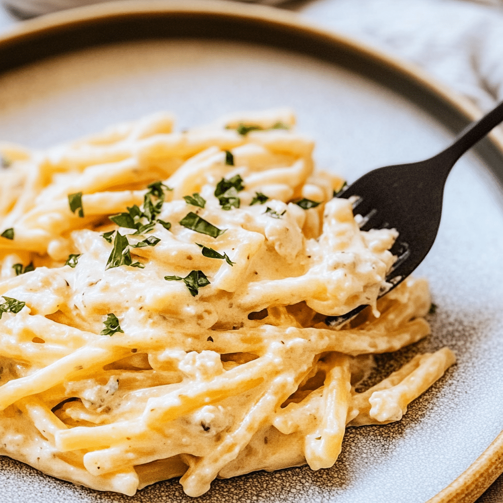 Pasta served with cottage cheese sauce