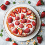 Simple no sugar no flour strawberry cake on white plate