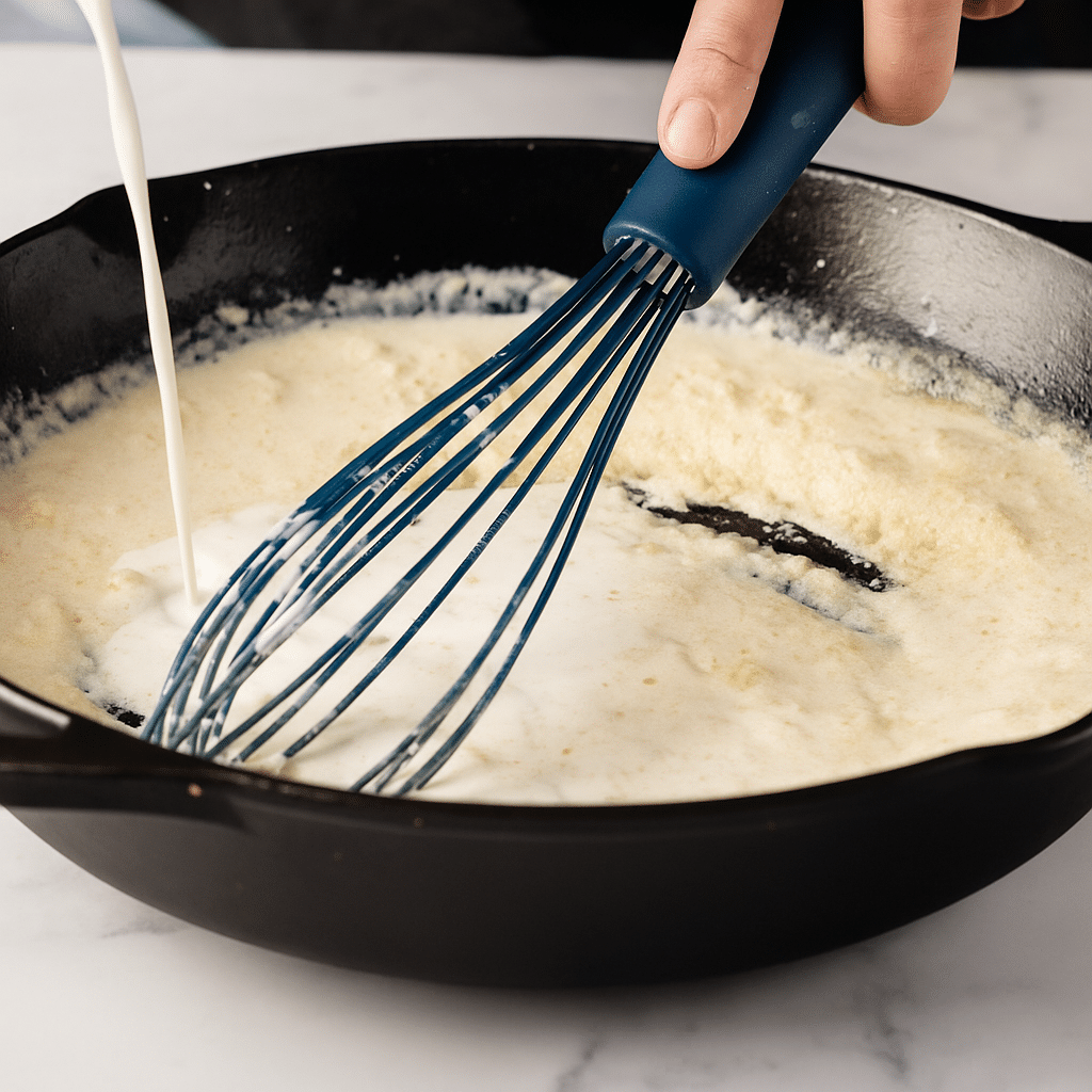 Stirring cheese sauce