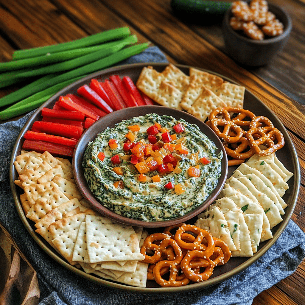 Party platter with Teriyaki spinach dip and dippers