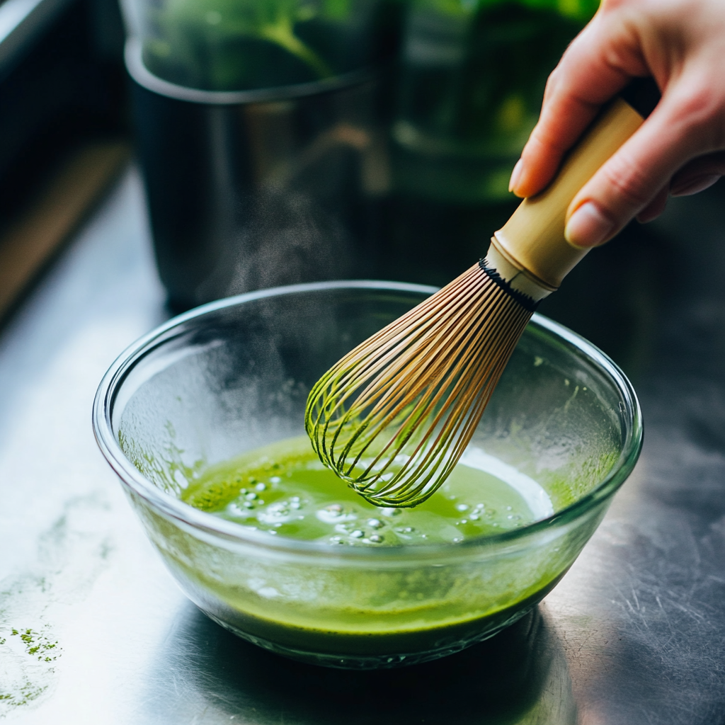 Whisking matcha for Matcha Lemonade