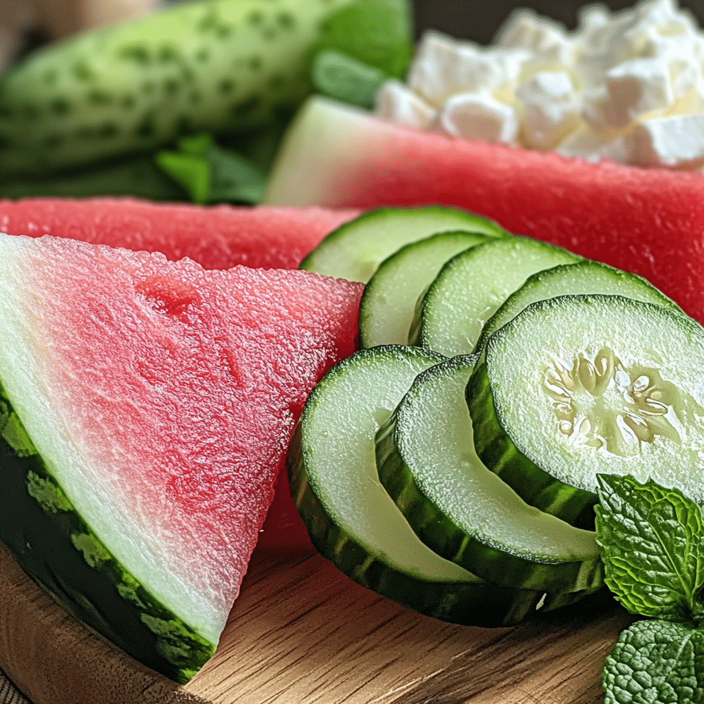 Fresh watermelon and cucumber for watermelon cucumber feta mint salad