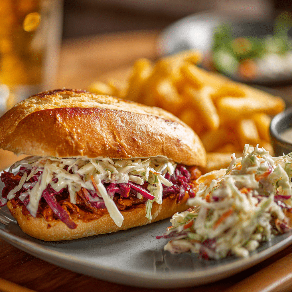 Guinea Grinder sandwich with classic sides