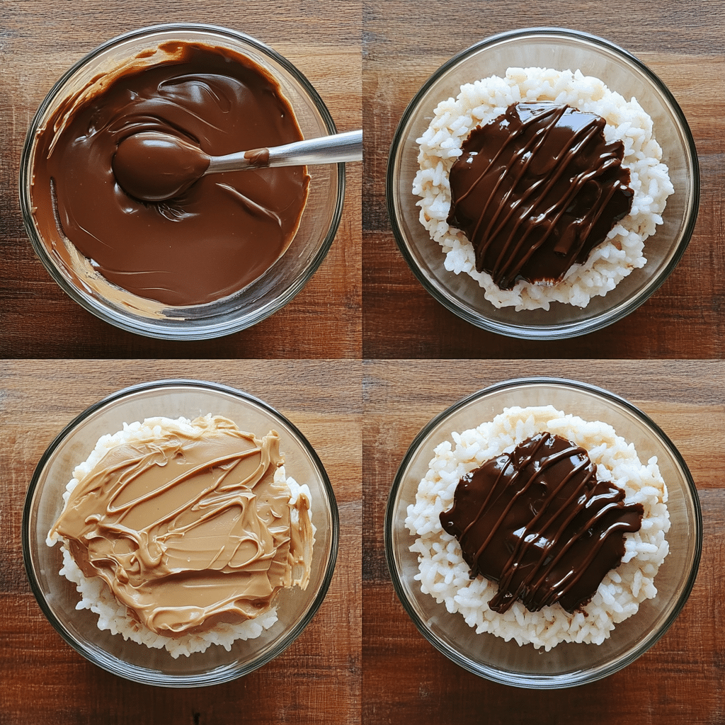 Making a peanut butter chocolate rice cake step by step