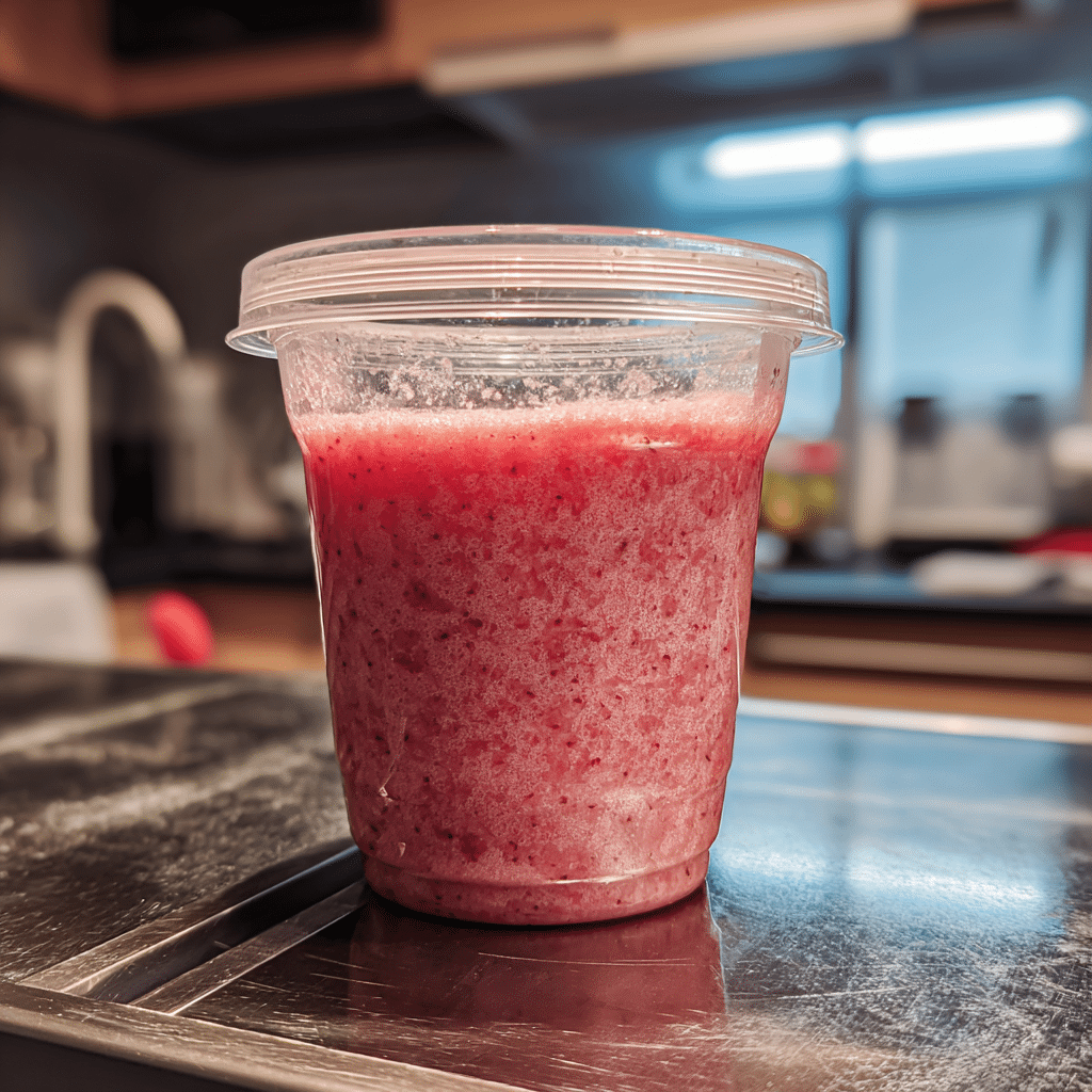 Ninja Creami Strawberry Sorbet mixture before freezing