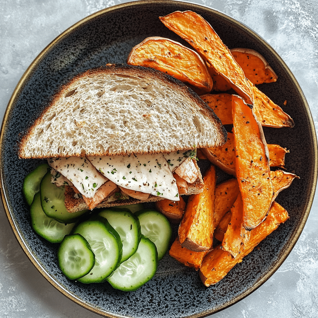 Supermodel Sandwich with sweet potato and cucumber salad