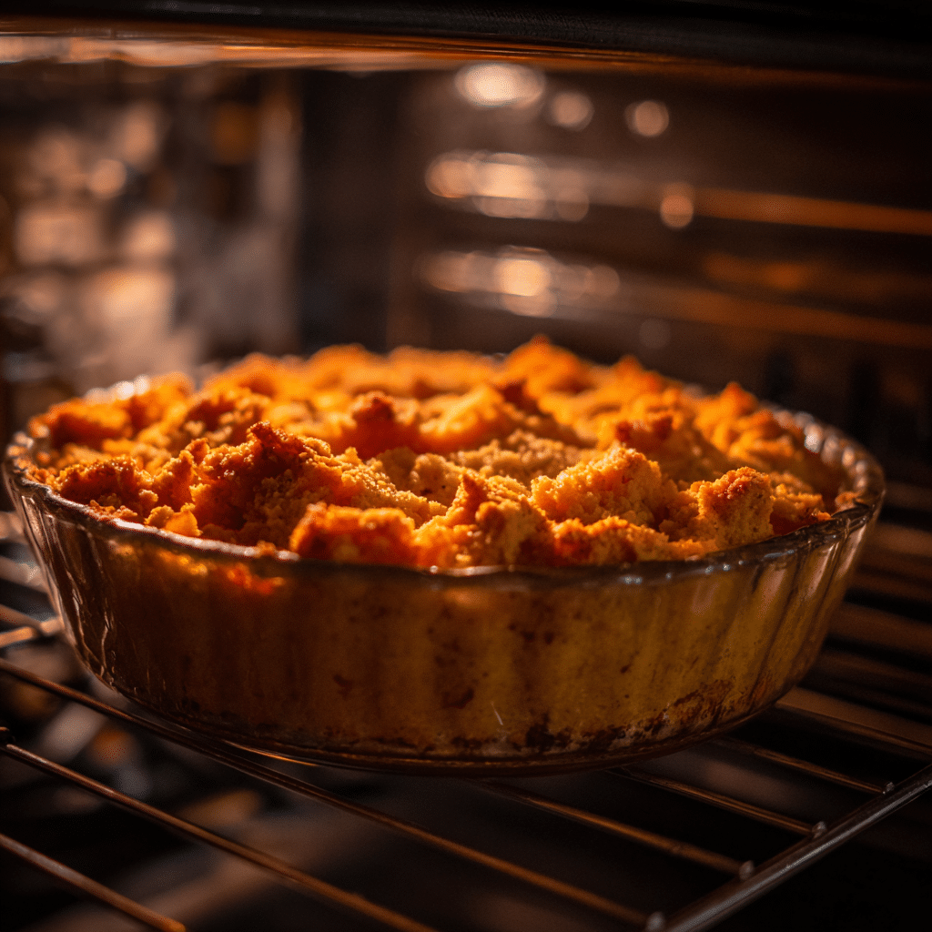 Sweet Potato Casserole Baking in the Oven