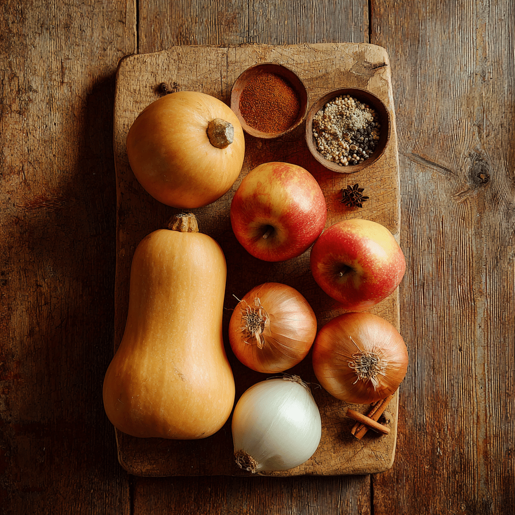 ingredients for butternut squash soup with apple recipe