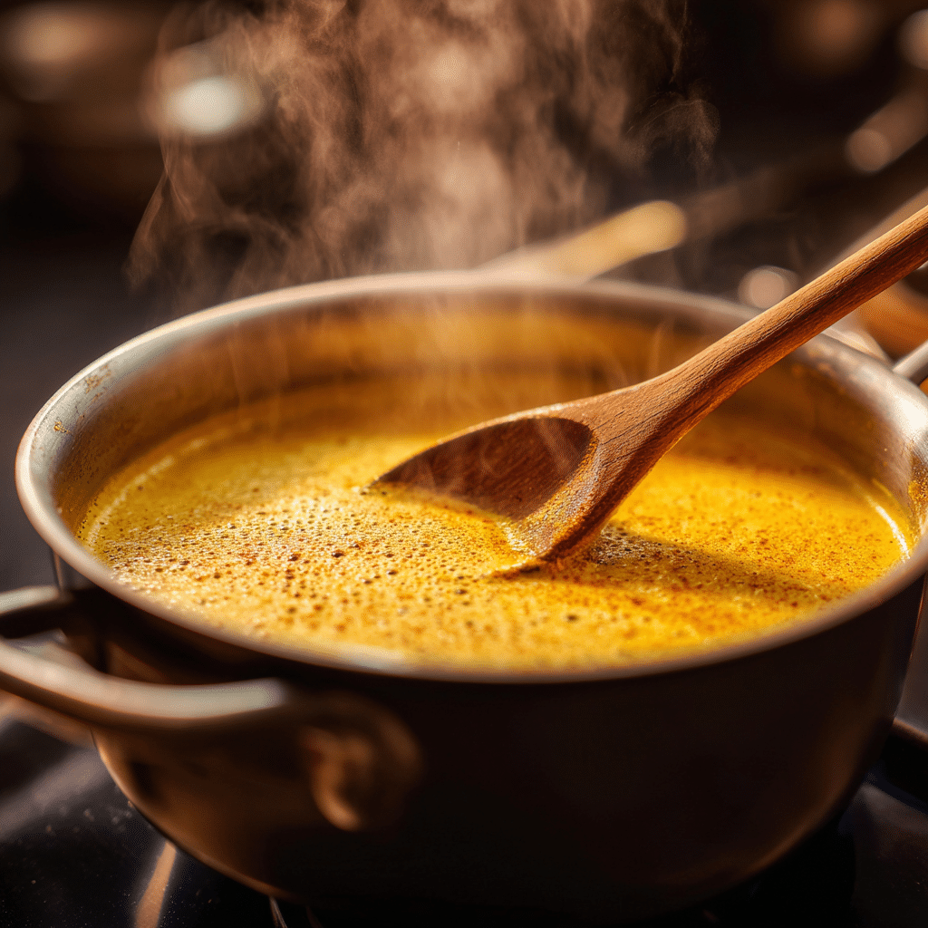 Preparing Turmeric Golden Milk Detox Recipe on stovetop
