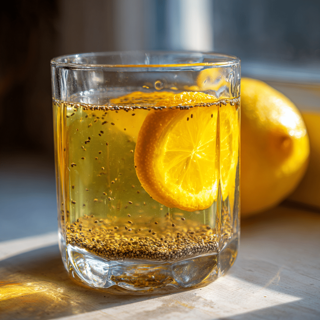 Natural Ozempic Recipe drink with lemon, ginger, and chia
