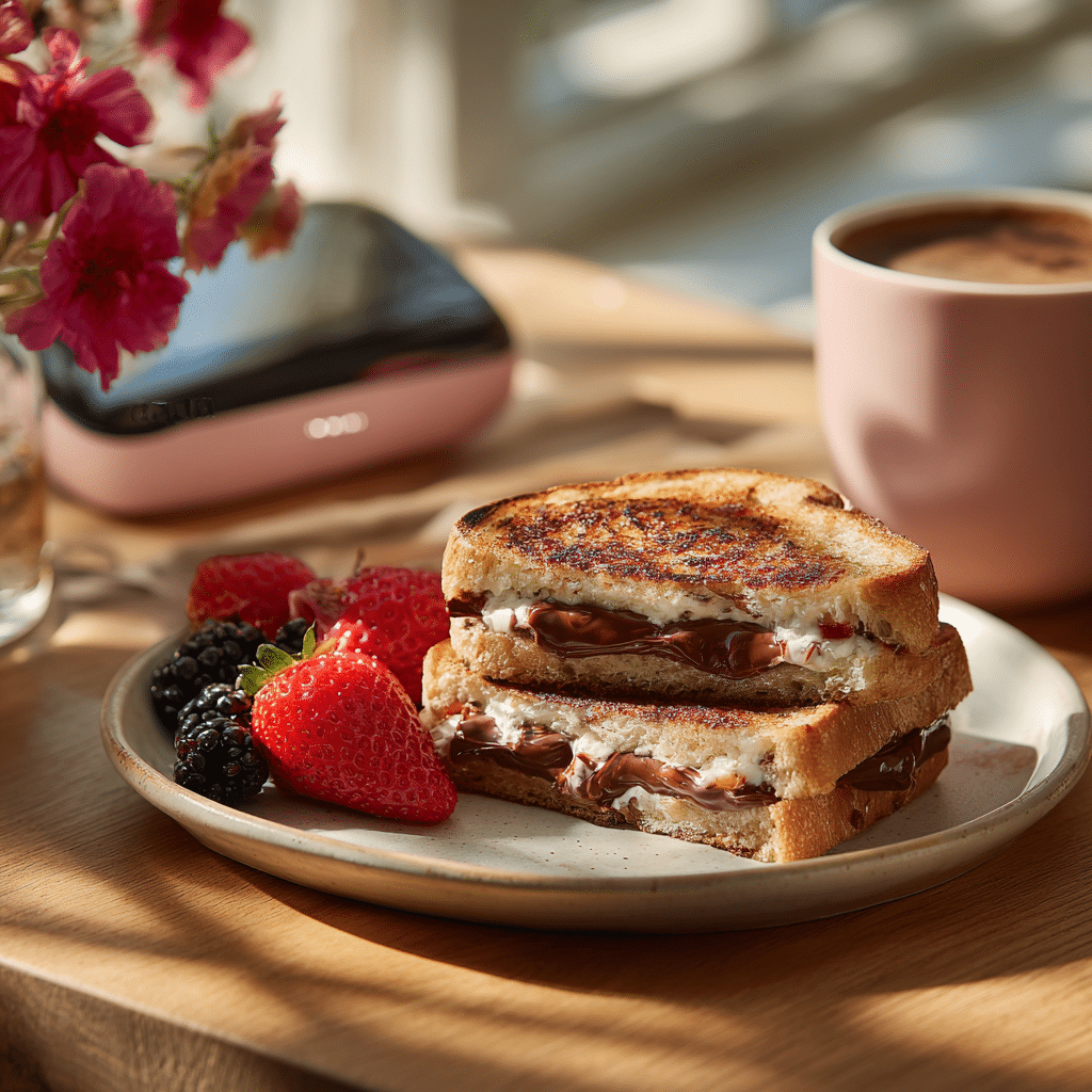 nutella grilled cheese sandwich served with coffee