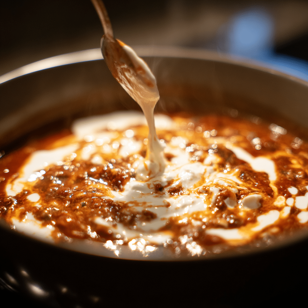 adding cream to white chicken chili for smooth texture