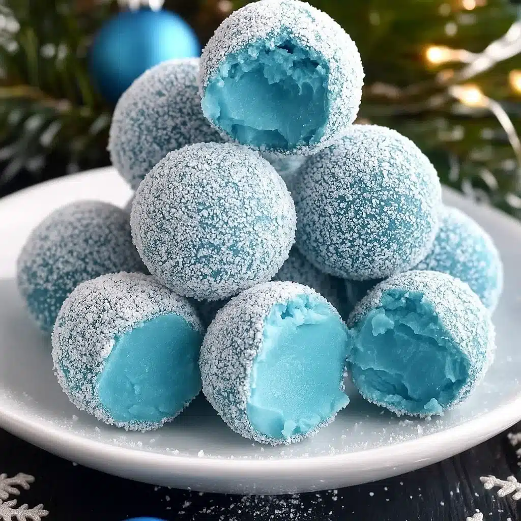 Blue Christmas Truffles on white plate holiday dessert