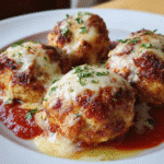 Chicken Parmesan Meatballs served with marinara and melted mozzarella