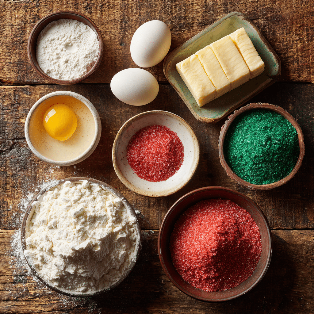 Christmas Pinwheel Cookies ingredients flat lay photo