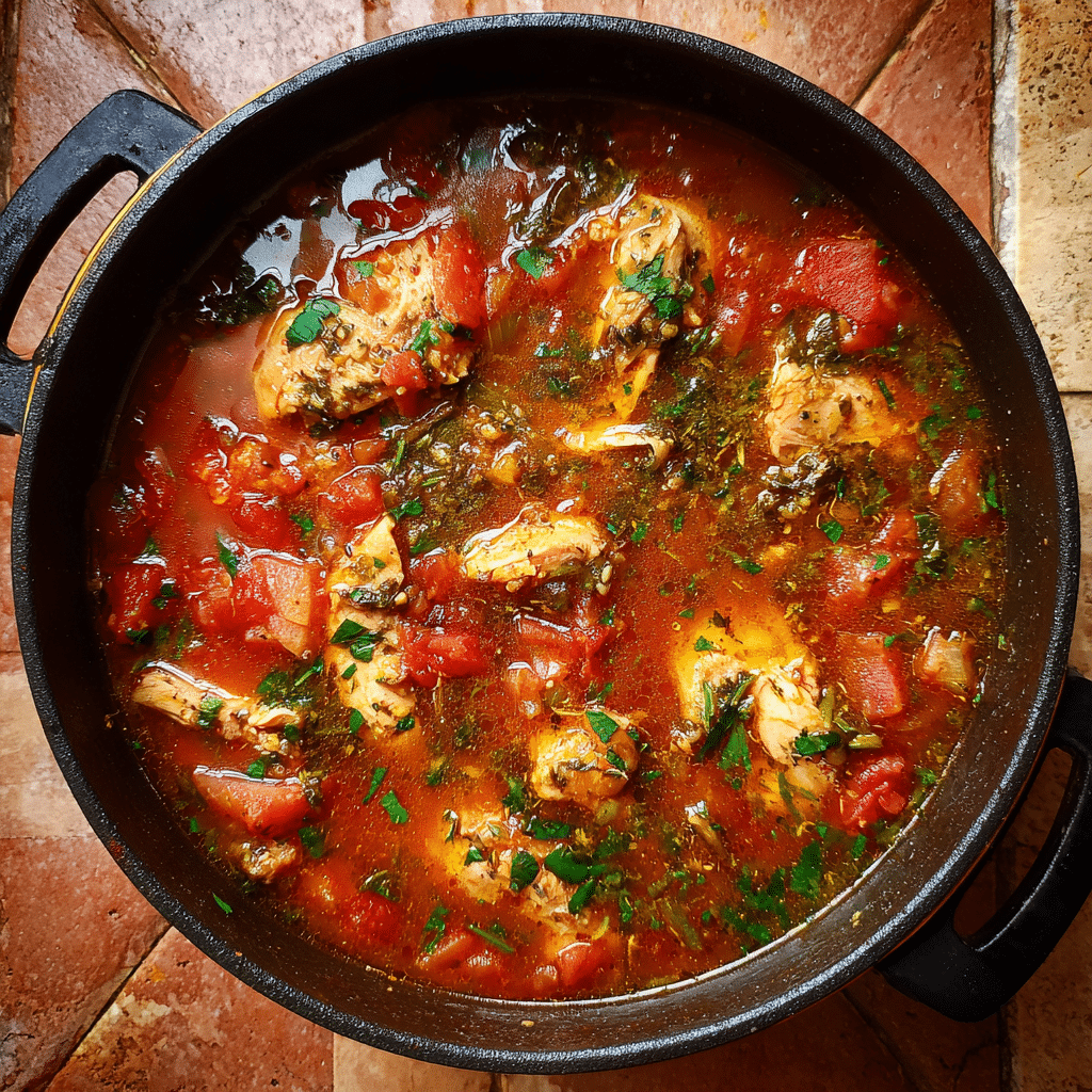 Chicken tortilla soup base simmering with spices