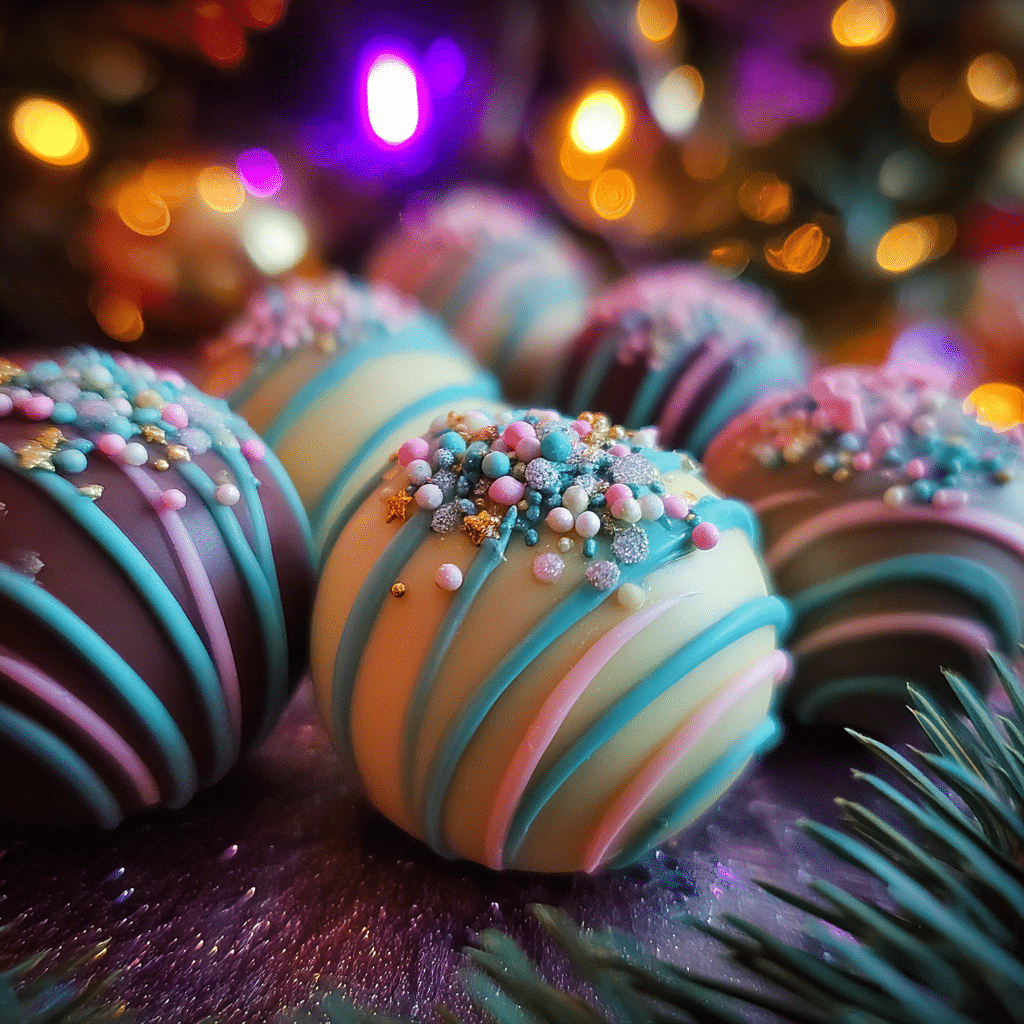 decorated christmas tree cake truffles with sprinkles