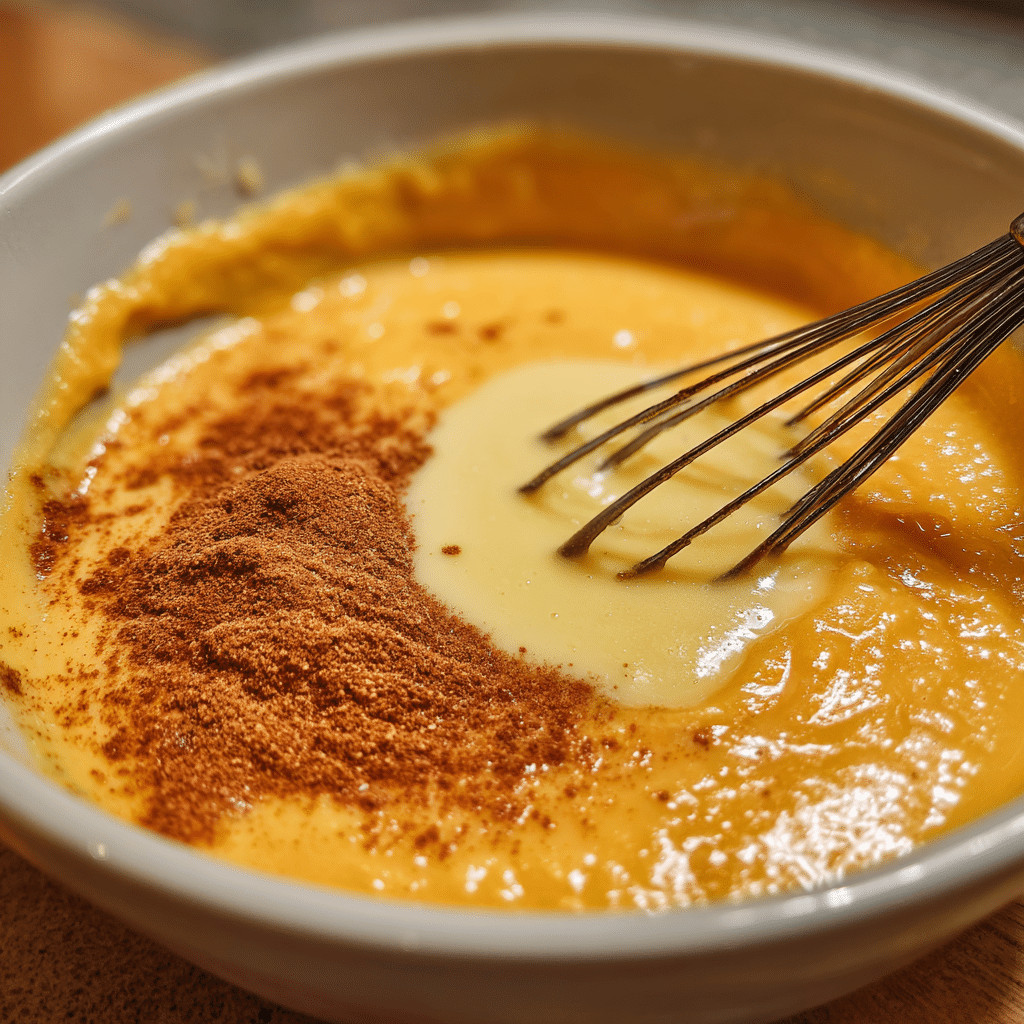 Mixing sweet potato pie filling with ginger crust recipe