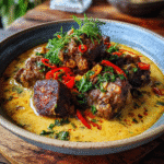 peppered oxtail with coconut milk recipe bowl close-up