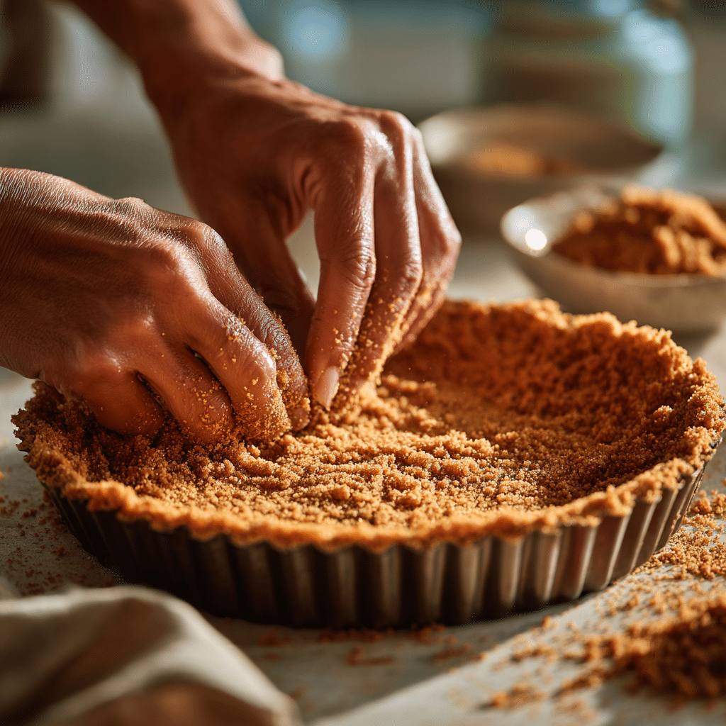 Pressing gingersnap crust for sweet potato pie