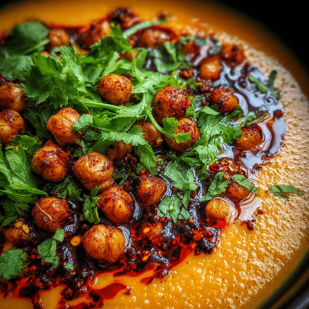 Toppings for spiced carrot coconut soup with chickpeas and cilantro