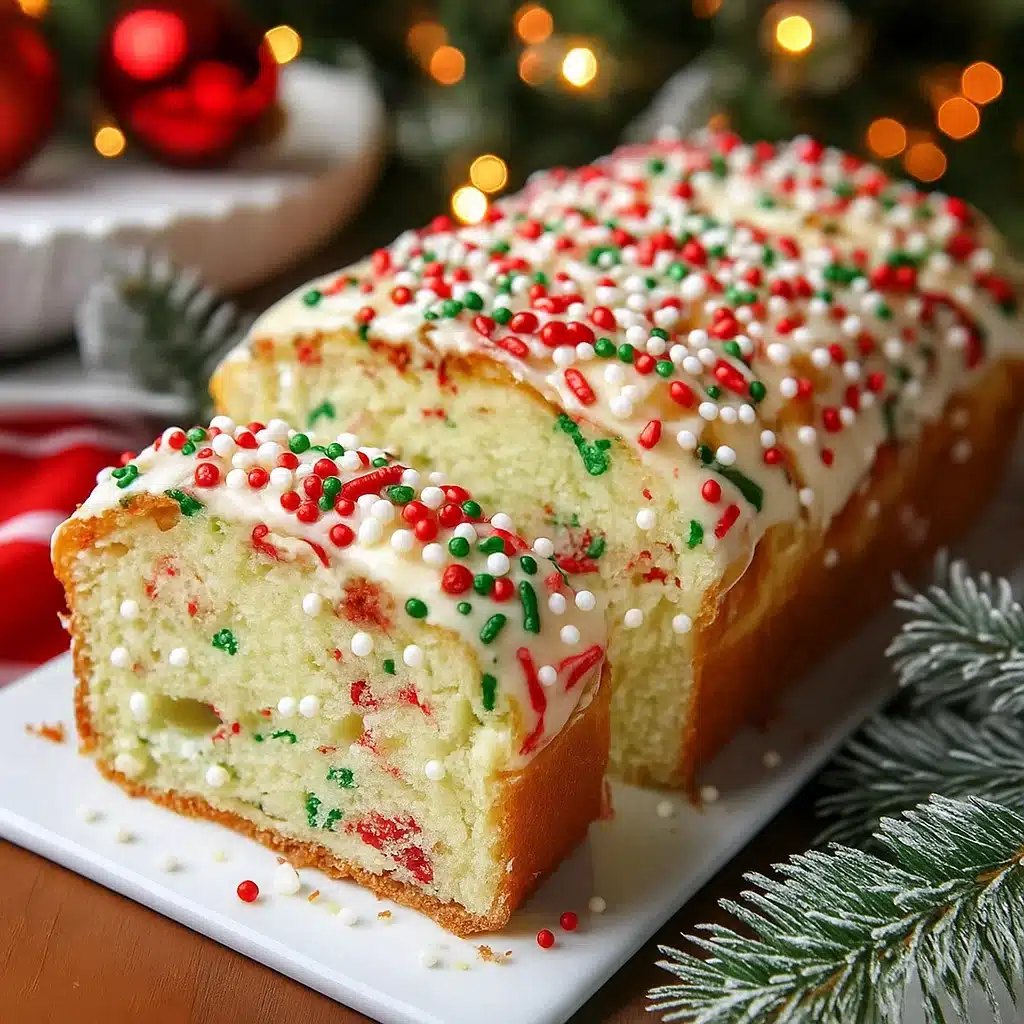Christmas Bread with festive sprinkles cooling on rack