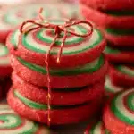 Christmas Pinwheel Cookies with red and green swirls on a plate