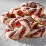 Freshly baked Magical Candy Cane Cookies ready for holiday gifting