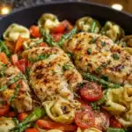 Easy Warm Balsamic Chicken Tortellini Salad