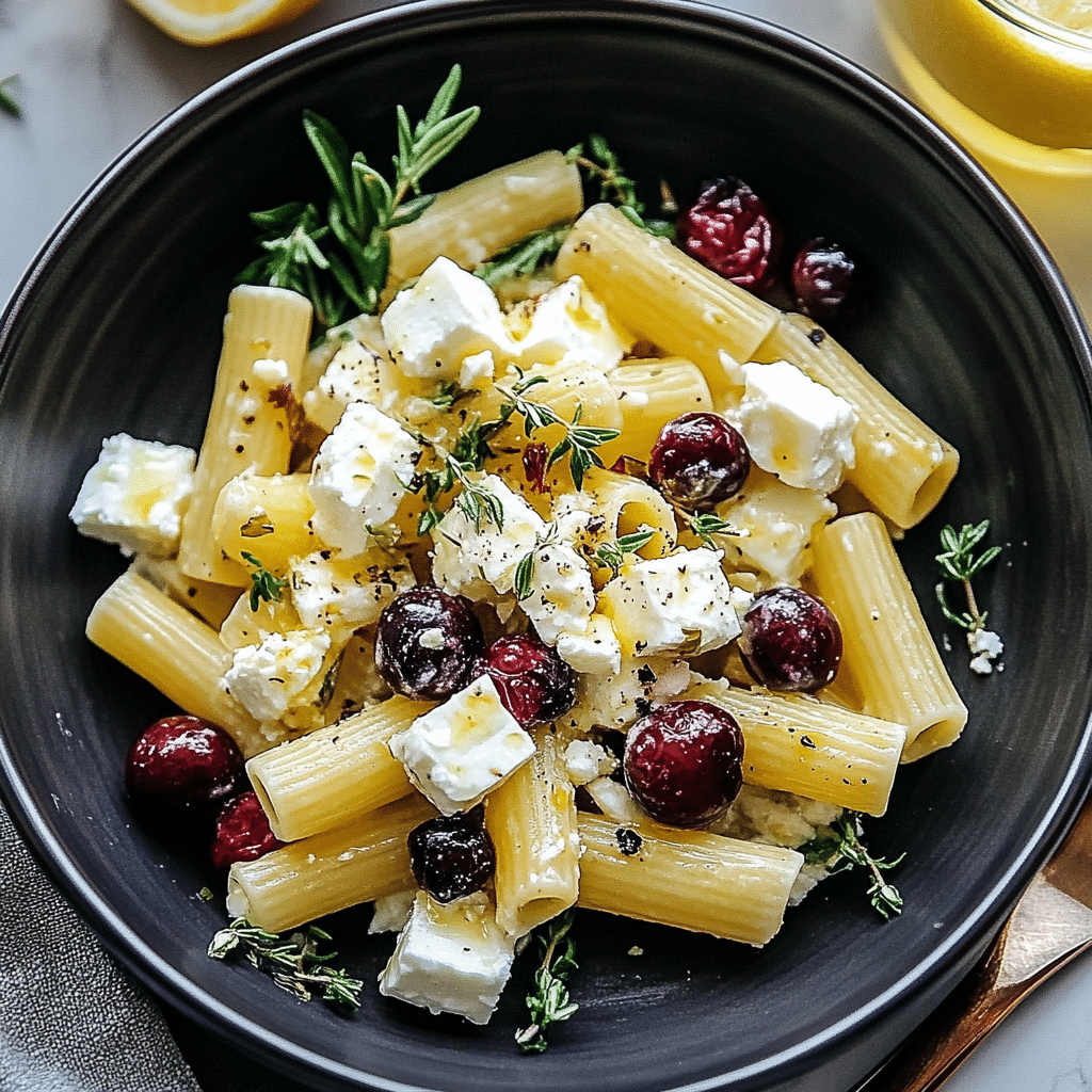 Feta & Cranberry Rigatoni Salad with Lemon Vinaigrette