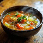Cabbage soup recipe for weight loss served hot with vegetables