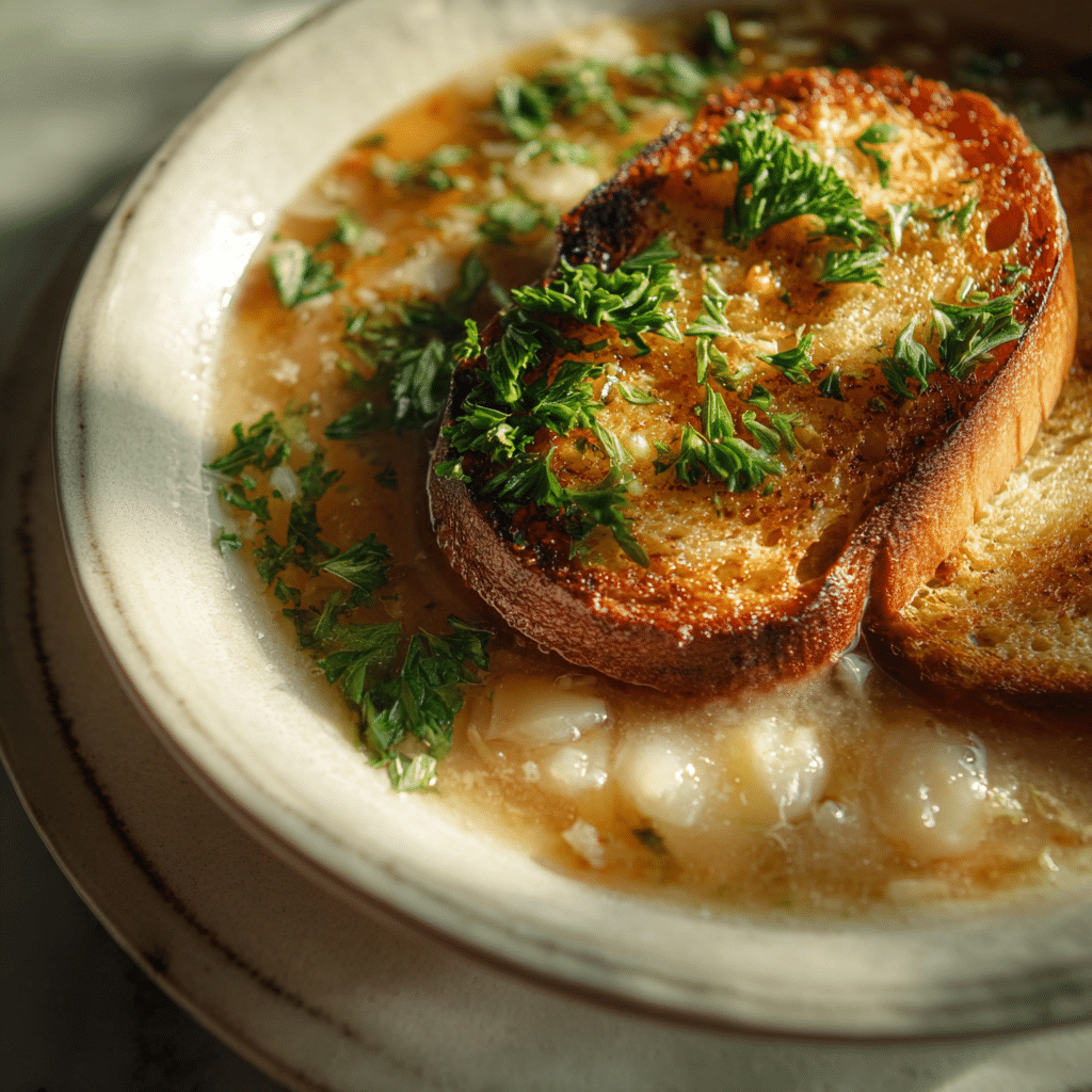 Bowl of homemade French Garlic Soup