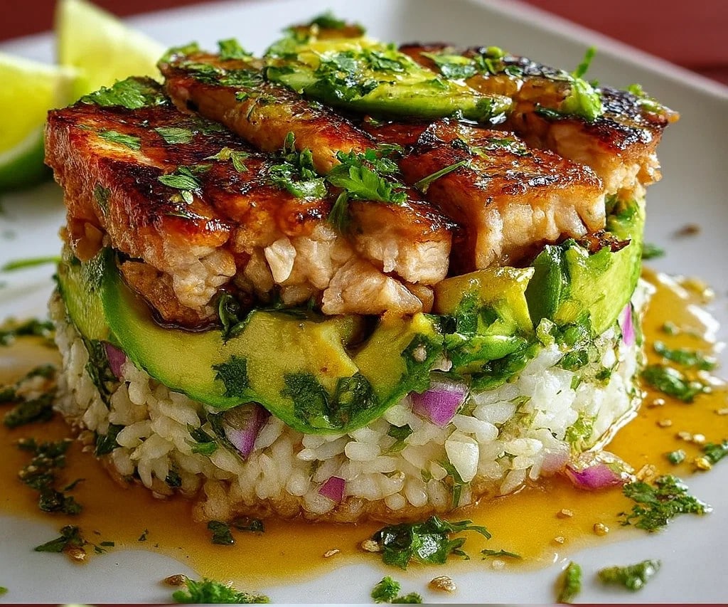 honey-lime-chicken-avocado-rice-stack