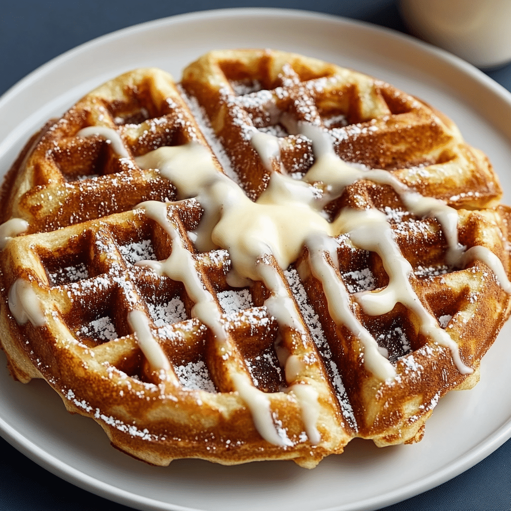 Perfect Cinnamon Roll Waffles with Sweet Cream Topping