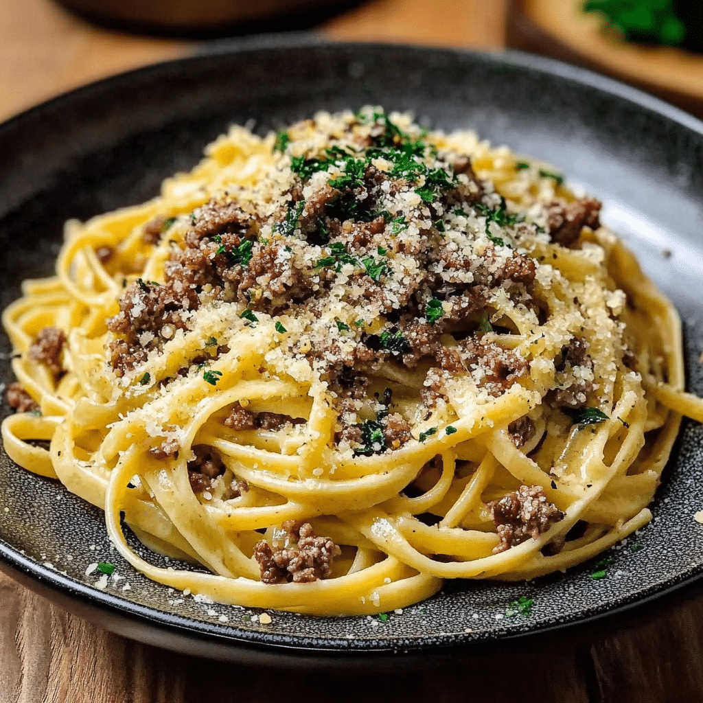 creamy parmesan beef linguine