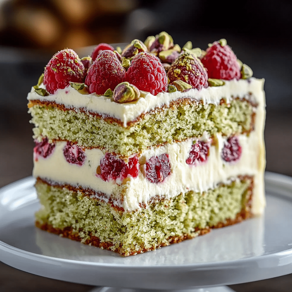 Heavenly Pistachio Raspberry Cake