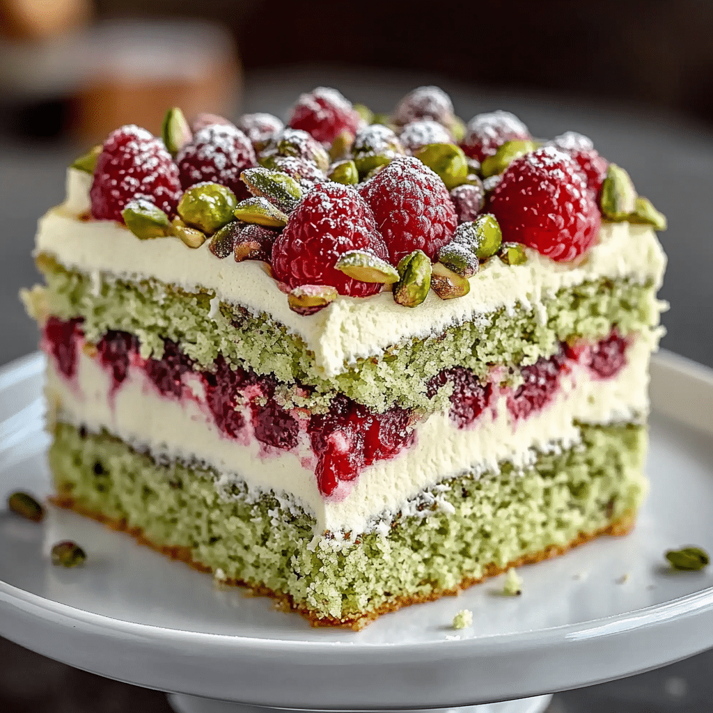 Heavenly Pistachio Raspberry Cake