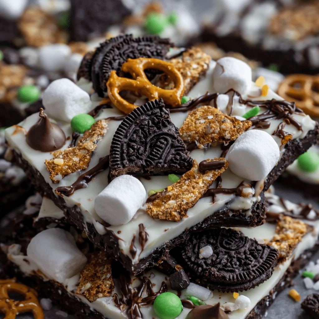 Homemade 5-Ingredient Oreo Bark on parchment paper ready to serve