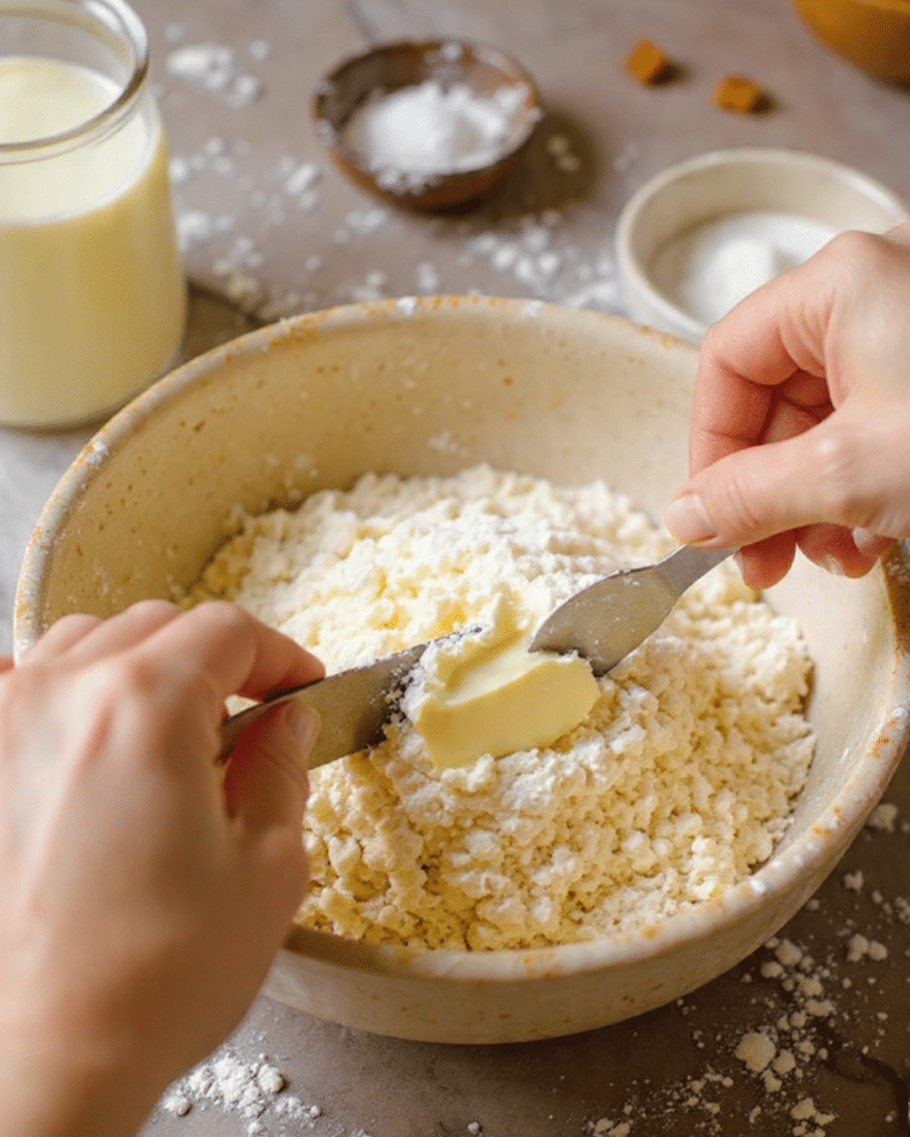 Cutting butter into flour for Irish soda bread scones