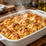 dumpling bake with crispy golden top fresh from oven