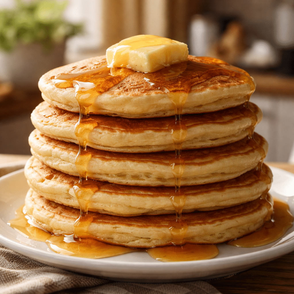 fluffy pancake recipe stack with butter