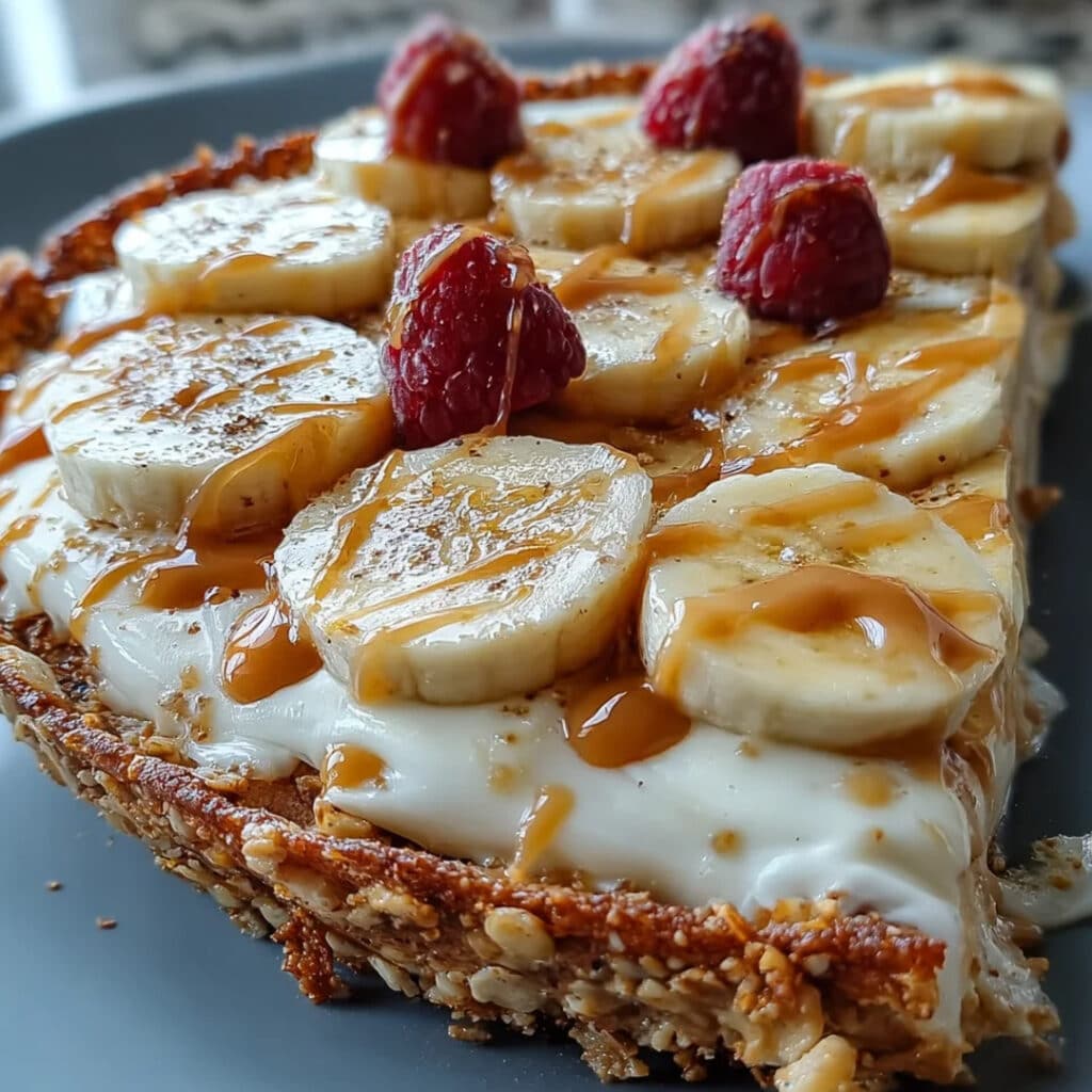 Close-up of High-Protein Breakfast Pizza Bowl topped with mozzarella and basil