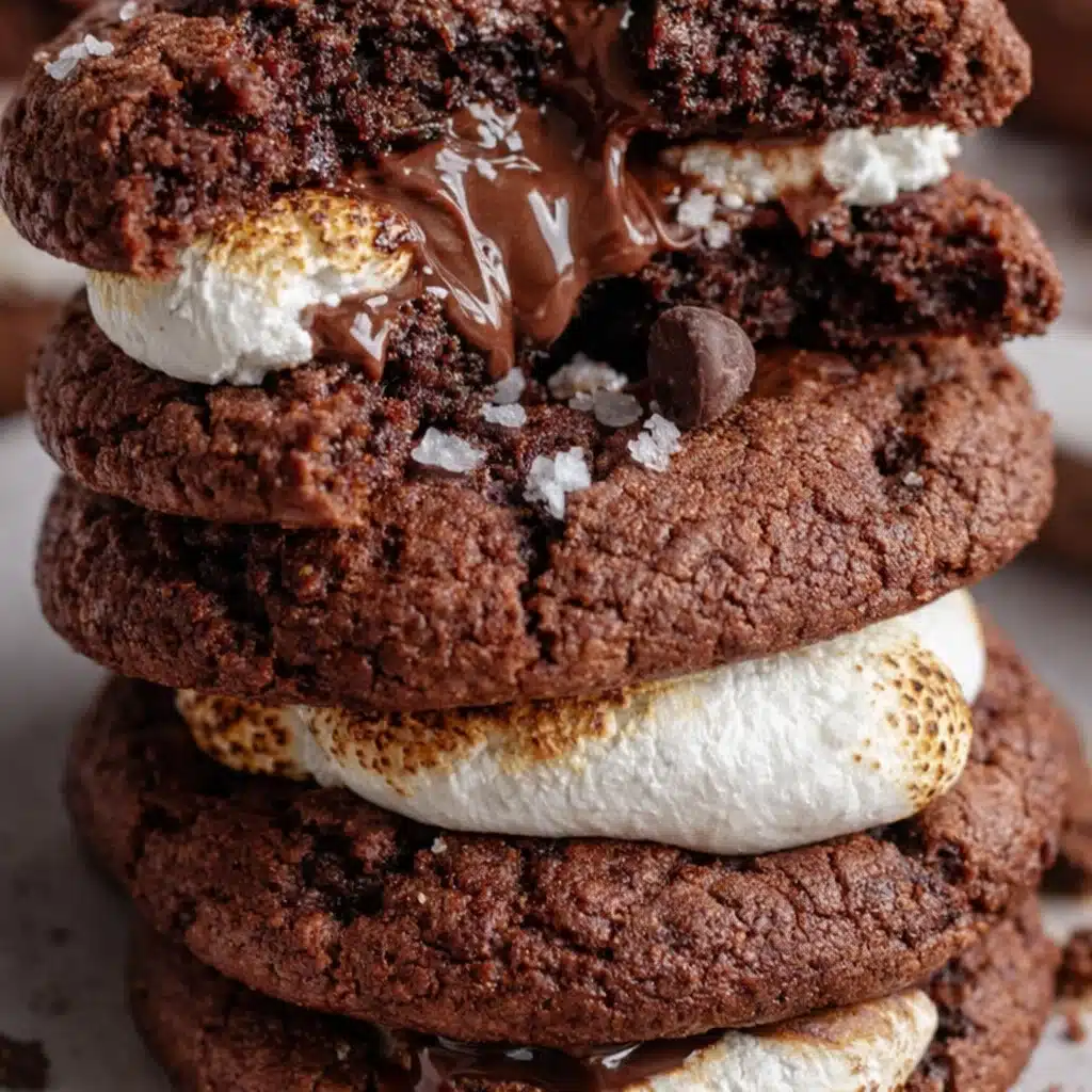 Marshmallow Nutella chocolate cookies with gooey chocolate centers fresh from the oven
