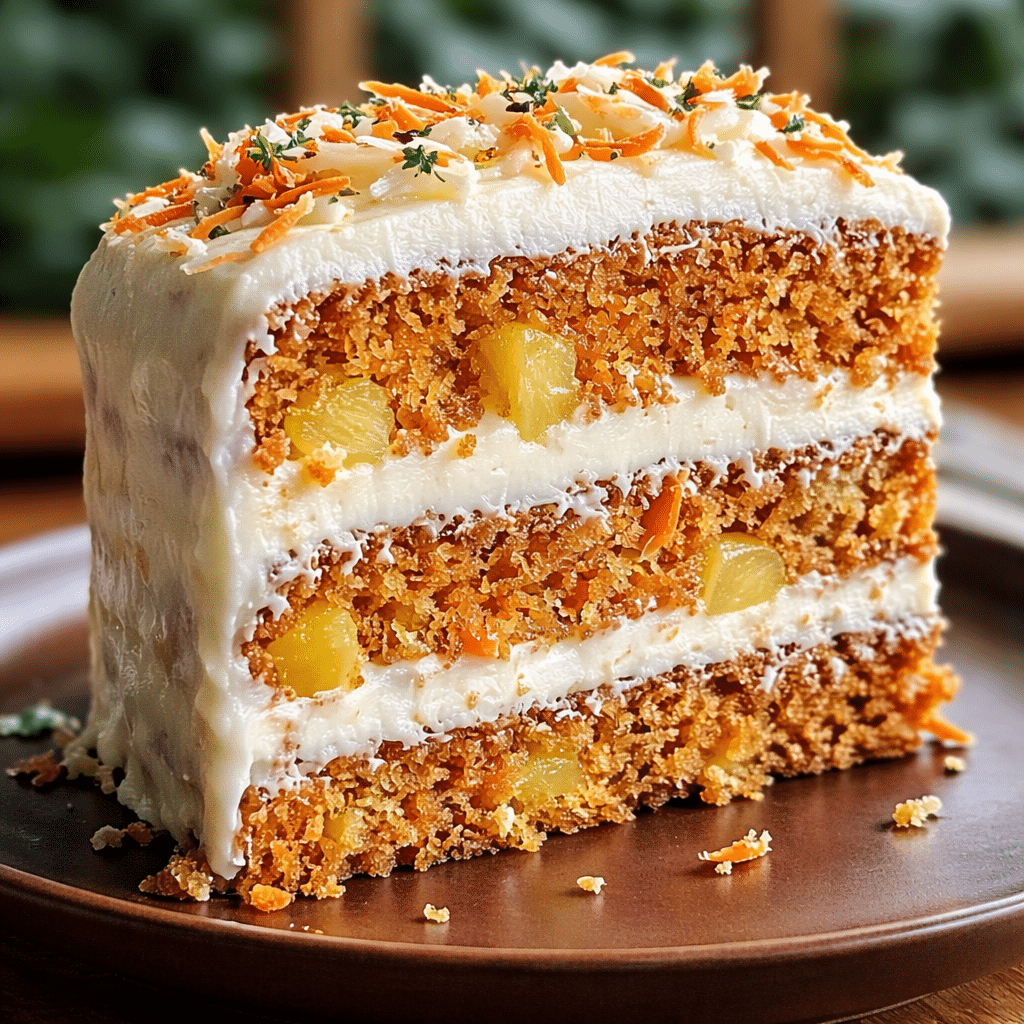 Layered Hawaiian Carrot Pineapple Cake with cream cheese frosting and chopped walnuts
